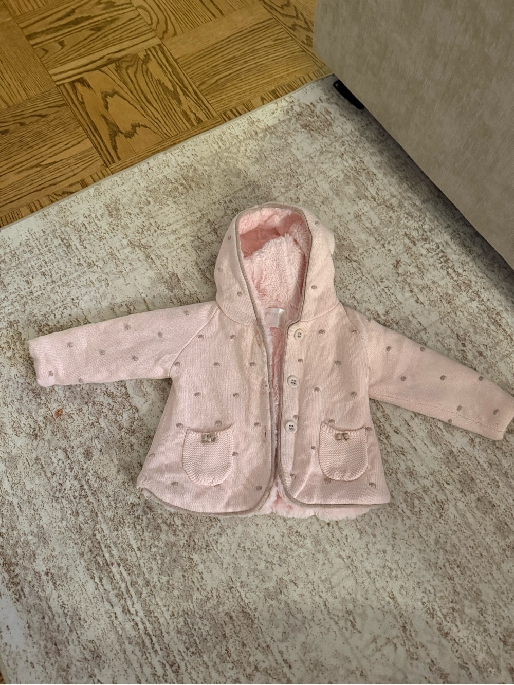 Mayoral Light Pink Hooded Puffer Jacket with Sherpa Lining